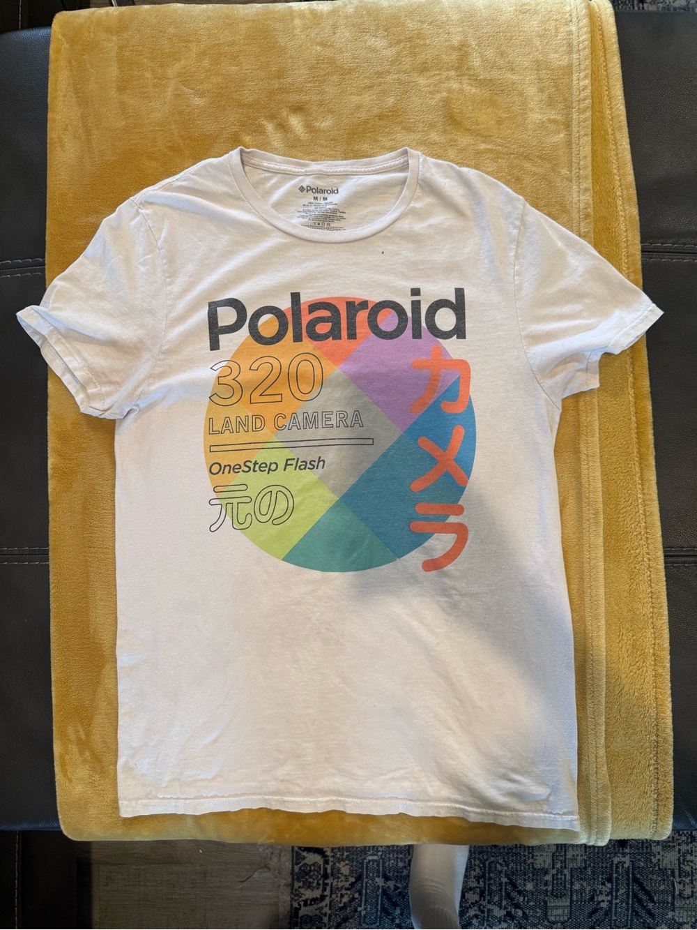Polaroid White Logo Tee with Subtle Multicolor Print